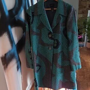 Custo Barcelona Teal and Gray Trench Coat..Silk 75%